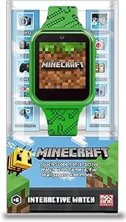 Accutime Microsoft Minecraft Green Educational Learning Touchscreen Smart Watch Toy for Boys, Girls, Toddlers - Selfie Cam, Learning Games, Alarm, Calculator, Step Tracker & More! (Model: MIN4045AZ)