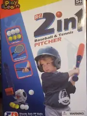 PLAY LEARN: 2 in 1 RC Baseball & Tennis Pitching Machine, Remote Control Bat 5+