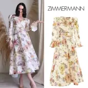 NWT $950 Zimmermann Luminosity Floral Bell Sleeve Midi Dress AU1