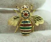 2Ct Princess Cut Lab Created Ruby Emerald Bee Pin Brooch 14K Yellow Gold Plated