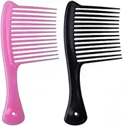 2 PCS Jumbo Rake Comb Long Wide Tooth Rake Handle Hair Comb Plastic Afro Shower Comb for Long Curly Thick Wet Dry Hair Styles Girls Women Men Barber Salon