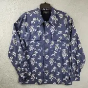 VINCE Ikat Floral Print Shirt Jacket Men's XL Hematite Patch Pocket Long Sleeve