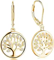 [JO WISDOM] 925 Sterling Silver Cubic Zirconia Family Tree of Life Drop & Dangle Leverback Earrings