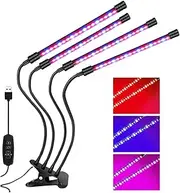 Leona Co Grow Lights for Indoor Plants Full Spectrum, 80 LEDs Plant Light for Indoor Plants with 3/9/12H Timer, 4 Heads Clip On Plant Vegetables Flowers 40W Plant Lamp