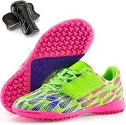[PATPAT] Boys Girls Soccer Cleats Indoor Turf Soccer Football Shoes Artificial Firm Ground Athletic Outdoor Youth Futsal Unisex-Child Lightweight Training Flexible Durable Comfortable Traction Breathable, Neon
