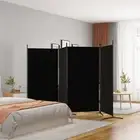 4-Panel Room Divider Black 346x180 cm Fabric Privacy Screen Home Decor Par 50265