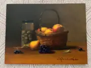 Charles Rosenthal Original Still Life Oil Painting OLIVES APPLES & GRAPES
