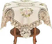 Small Handmade Crochet Cotton Lace Tablecloth, Ribbon Embroidery, Square 33 Inches