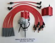 PLYMOUTH 318-340-360 RED Small Female CAP HEI Distributor,COIL,Spark Plug Wires