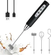 YUSWKO Black Handheld Milk Frother Wand for Coffee, Rechargeable