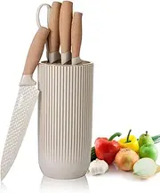 Kitchen Knife Set, 6-Pieces Khaki Sharp Knife Set for Kitchen, Non-Stick Non-Slip Stainless Steel Chef Knife Set with Universal Knife Block Suitable for Home Restaurant (Khaki)