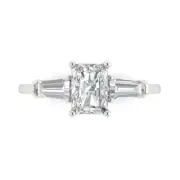 1.8ct Emerald Baguette Engagement Promise 3 stone Bridal Ring 14K White Gold