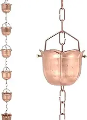 DFTDFYXYRain Chain Set Copper Rain Chain Cups to Replace Gutter Downspout Rain Cups Chime Home Decor 8.5 FT Cup and Petal Rain Chain with Holder,Hook for Patio, Garden, Decorative Drains,3.6m(11.8ft)