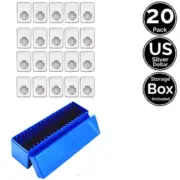 20 Pk 1.5 IN 38mm Slab Coin Snap Holders w/20 Slot Blue Box For US Silver Dollar