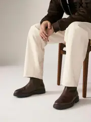 Brown Leather Pull On Boots (B70422) | $65