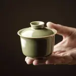 越窯龍泉青瓷巖茶蓋碗功夫茶具手工薄胎不燙手泡茶碗