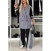 Women's Stylish Business Pants Sets Blazer Suits Long Sleeve Notch lapel collar Striped Print Casual Daily Gray Spring Regular Fit