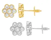 10k Flower Cluster Real Diamond stud Earrings 9mm 1.1 CT