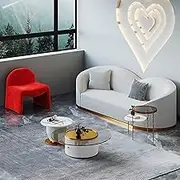 LyckTre Modern Sectional Sofa Set - Stylish Heart Shaped Sectional Sofa for Living Room, with Heart Shaped Backrest | with Coffee Table | High Elastic Latex Foam | Durable Metal Base(White-A,87 in)