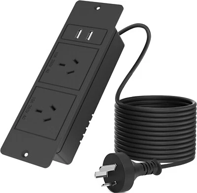 Recessed Power Strip with 2 USB Ports, 240V 10A, 2400W Max, Flush Mount Power Hu