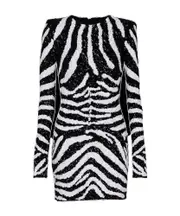 Balmain Short Two-Tone Zebra Sequin Dress FR36 Black