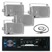 PLMRB29B Black Marine AUX AM FM Radio, Antenna, Silver 3.5" 200W Box Speakers