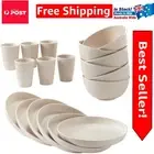 Complete 18-Piece Wheat Straw Tableware Set - Perfect for Picnics & Camping