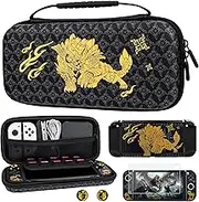 GLDRAM Carry Case for Nintendo Switch OLED Accessories, Black Switch Case Cover Bundle for Monster Hunter Rise with Travel Case, Dockable Hard PC Cover, Glass Screen Protector, Thumb Grip Caps