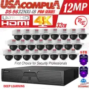 HIKVISION 32CH 12MP CCTV SECURITY CAMERA SYSTEM 4K VANDAL PROOF 8MP WITH HDD