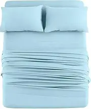 DAN RIVER King Jersey Sheet Set|Luxury Heather 100% Cotton Bed Sheets|T-Shirt Sheets|All Season Bedding|Soft Comfortable Deep Pocket Jersey Cotton Bed Sheets (4Pc, King, Light Blue)