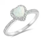 Sterling Silver Ring 925 Heart Halo Design Lab White Opal Ring Size 5 6 7 8 9 10