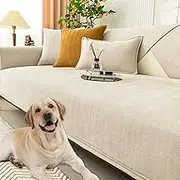 Herringbone Chenille Waterproof Couch Cover, Sofa Cover for Loveseat/3 Cushion/L Shaped/Chaise Lounge Couch/Sectional Couch, Pet Friendly Washable Non Slip Slipcover (Beige,110 * 240cm)