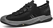 [XOEKD] Mens Leather Mesh Lace Up Loafers Summer Anti-Collision Soft Sole Breathable Outdoor Lightweight Casual Low top Walking Sneakers Shoes for Hiking Camping & Driving