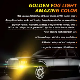 Novsight 一對 N12Y H11 汽車 LED 大燈霧燈 72W 10000LM 3000K 金黃色燈