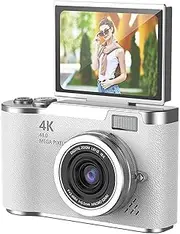 4K Digital Camera for Photo, Portable Retro Camera with Flip Screen, Compact Retro Camera for Outdoor (White 1 Set)