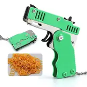 Rubber Band Gun Toys Keychain Mini Metal Folding Rubber Gun With 60 Elastic Rubber Bands For Shooting Game Green