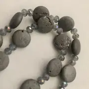 2 - 7" Silver Druzy Agate Electroplated Coin Matte Gemstone Beads Faceted Spacer