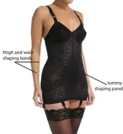 Rago Shapewear Open Bottom Black Body Briefer Band Size 34 Cup Size C
