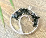 Black Tourmaline Tree Of Life Pendant Gemstone Specimen Chakra Crystal Jewelry