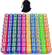 100 Pieces 12MM 6 Sided Dice Set Translucent Colors Dice, with Black Pouch for Board Game