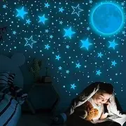 Glow in The Dark Wall Stickers, 435pcs Luminous Dots Stars and Moon DIY Wall Stickers for Ceiling Or Walls, Glow Brighter and Longer Perfect for Bedroom Living Room Decoration (Sky Blue)
