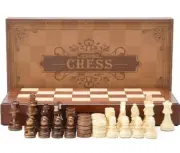 AMEROUS Wooden Chess & Checkers Set with Upgraded Weighted Chess Pieces, 15 Inch