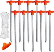 ABCCANOPY 10pcs Outdoor Tent Stakes Galvanized Non-rust 25CM Pop up Gazebo Stakes Pergolas Canopy Gazebo Accessories Peg Stakes Ground Nail with Orange Stopper Bonus 4pcs 3M Ropes for Gazebo 3×3 Canopy