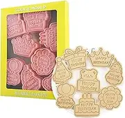 8Pcs Plastic Happy Birthday Cookie Mold Cartoon 3D Stereo Pressing Cookie Cutters, Cute Cookie Stamps for Birthday Party Biscuit Fondant Snacks