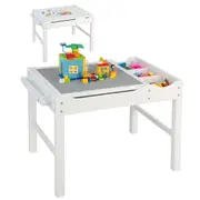 Costway Lego Play Center Wooden Activity Table Toys Storage Drawing Writing Desk White