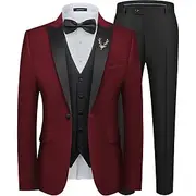 Men's Wedding Party Suits Homecoming Suits Tuxedos Burgundy Grape Fashion Formal Solid Colored Standard Fit 3 Piece Single Breasted Two-buttons