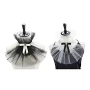 Ruffle Mesh Fake Collar Jabot Necktie with Bowknot Steampunk Costume Accesories