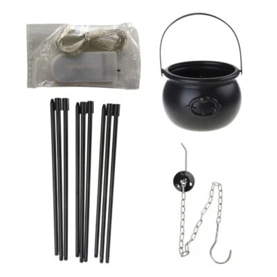Black Witches Cauldron Halloween Decor with Lights Witches Metal Pot Bowl Bucket