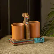 Handmade Tea Glasses Set In Terracotta With Tray