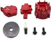OXCANO T3109ID Red Male HEI Distributor Cap and Rotor Compatible with most Chevy, Ford, Mopar HEI aftermarket distributors, K549 SBC 283 305 307 327 350 400 BBC 454 396 427 Distributor Cap Assembly